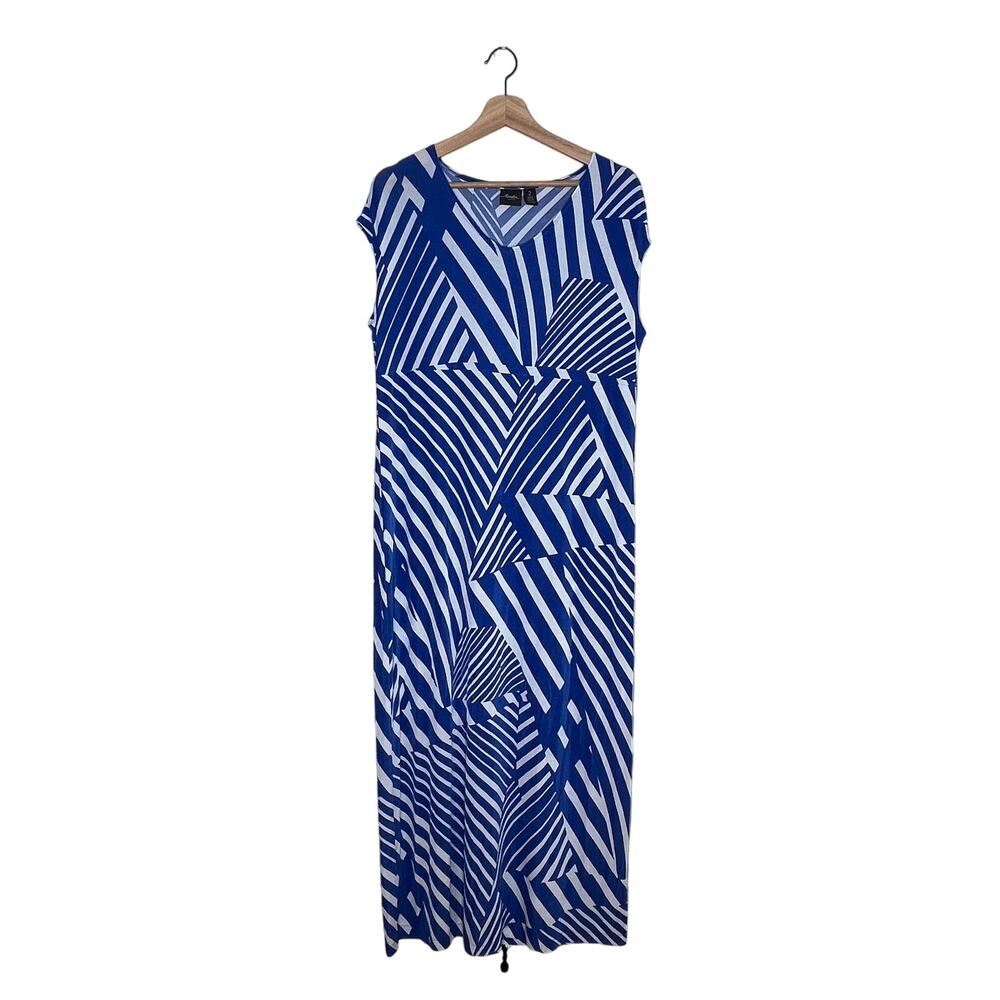 Chico's Travelers Women's Blue White Geometric Sleeveless Dress Size 2 Large